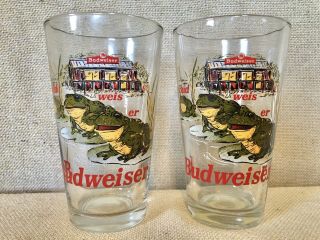 Set Of 2 Vintage Budweiser Glasses 1996 Beer Frogs Anheuser - Busch Bud Weis Er