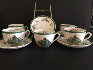 Spode Vintage " Christmas Tree " Tea Cup,  Saucer Made In England,  China,  Set Of 5