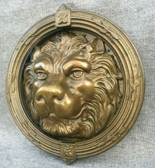 Big antique french door knocker bronze early 1930 - 40 ' s lion head mansion caste 2