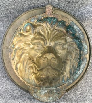 Big antique french door knocker bronze early 1930 - 40 ' s lion head mansion caste 3