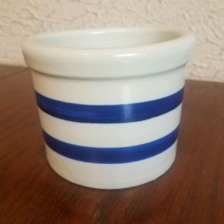 Vintage Rrp Roseville Ohio Stoneware Pottery Blue Stripe Crock Usa 1 Pint Low