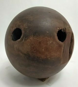 Vintage Antique Wooden 2 Hole 10 Lb Bowling Ball Lignum Vitae 1800s Victorian