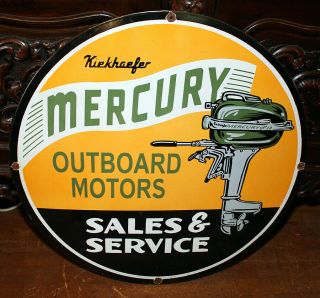 Mercury Outboard Motors Porcelain Enamel Steel Sign Kiekhaefer Sales & Service