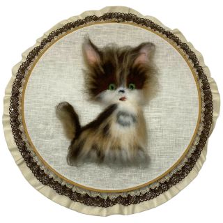 Vtg Furry Kitty Cat Rug Hook Needlework Wall Art Embroidery Hoop 17.  5 Kitsch
