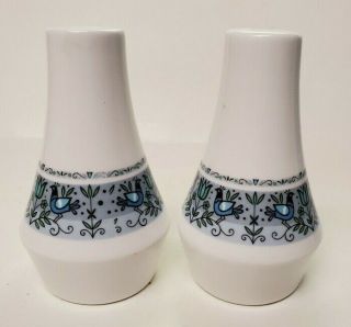 Vintage Noritake Felicity Salt & Pepper Shakers Blue Birdstulips Flowers 9028