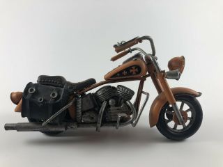 Vintage Metal Chopper Motorcycle Art Sculpture Model Handmade Orange