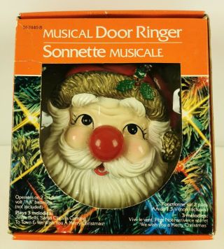 Vintage Santa Claus Musical Door Ringer Bell Nose Light Up 6.  5 " H