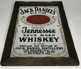 Vintage Jack Daniels Old No.  7 Glass Mirror Wood Rustic Framed Sign 20”x14.  5”