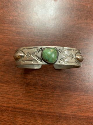 Antique Vintage Native Navajo Sterling Silver Turquoise Arrow Cuff Bracelet 7”