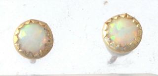 Handmade Vintage 18k Gold Plated Stud Earrings With 5mm White Fire Opal