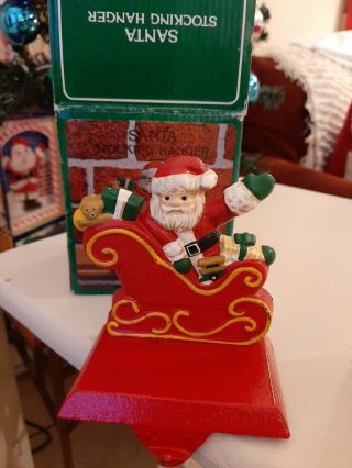 Christmas Stocking Holder Cast Iron Santa Claus Sleigh Vintage Retro