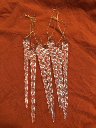 Vintage 1999 Set Of 7 Twisted Clear Glass Icicle Ornaments 5.  5”