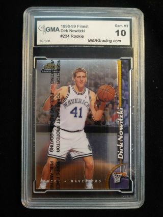 1998 - 99 Topps Finest Dirk Nowitzki Rc With Protector Graded 10