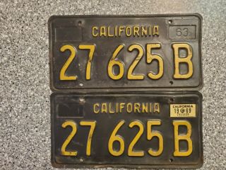 1963 Black California Commercial License Plates,  1969 Validation,  Dmv Clear,  G
