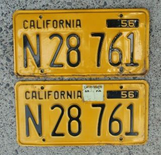 1956 California Yellow And Black Truck License Plates Pair Ca Vintage