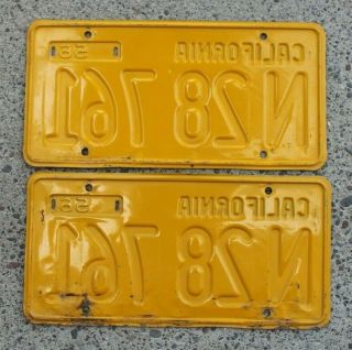 1956 California Yellow and Black Truck License Plates Pair CA Vintage 2