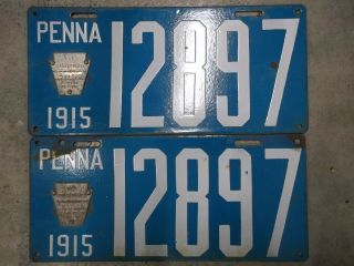 1915 Pennsylvania License Plate Porcelain Pair