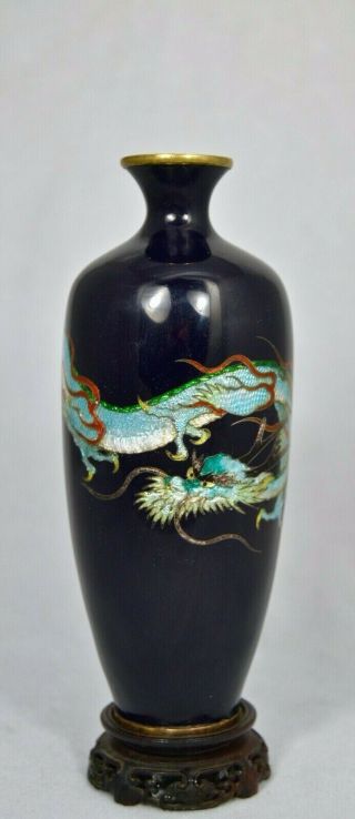 Bright Fine Silver Wire Japanese Meiji Cloisonne Vase Dragon Trns