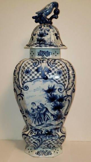 Huge 18th Century Delft Blue And White Vase,  Signed De Grieksche A