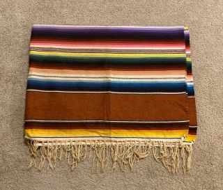 Vintage Antique Mexican Southwest Saltillo Serape Blanket Rug Earth Tones 64x94