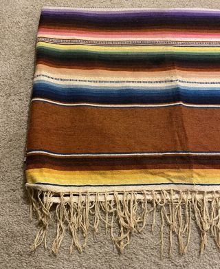 Vintage Antique Mexican Southwest Saltillo Serape Blanket Rug Earth Tones 64x94 2