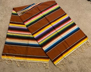 Vintage Antique Mexican Southwest Saltillo Serape Blanket Rug Earth Tones 64x94 3