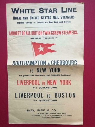White Star Line Sailing Schedule & Prices 1907 Liverpool/southampton - York.