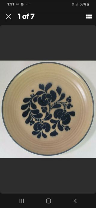 Vintage Pfaltzgraff Folk Art Dinner Plate 10 3/8 " Blue Tan Usa.  Set Of 3