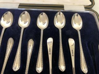 Lovely Faux Black Cased Set Of 12 Solid Silver Coffee Spoons.  Sheffield 1921