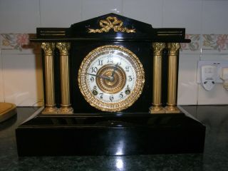 Magnificent Victorian Metal Mantle Clock With Gilt Decoration / Perfectly