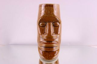 Vintage Chiki Tiki Moai Mug Brown Easter Island Statue Head Bar Room Cup