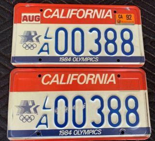 California License Plate,  1984 Olympics " La 00388 "