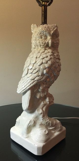 Vtg Mid Century Retro Large Owl Table Lamp Chalkware Plaster