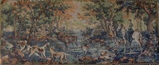 Antique French Gobelins Tapestry Forest Hunt Acadia 68in X 28in Centre Francais