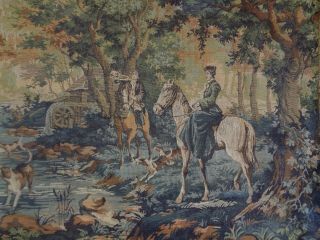 ANTIQUE French Gobelins Tapestry FOREST HUNT ACADIA 68in X 28in CENTRE FRANCAIS 3