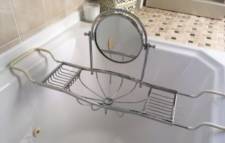 Antique Art Deco Style Bath Rack With Mirror Chrome On Brass Vgc