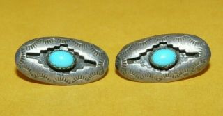 Vintage Native Navajo Fred Harvey Era Sterling Silver Turquoise Earrings Signed