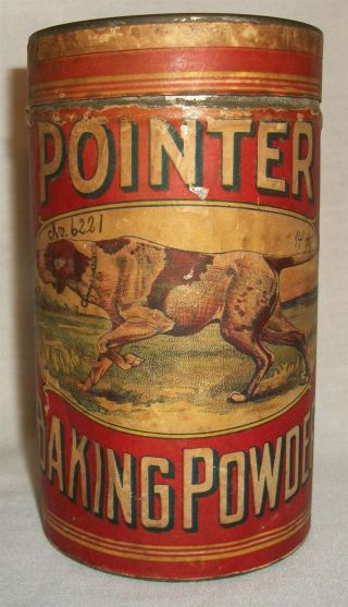 Antique Pointer Baking Powder Tin Advertising Keystone Chemical Hunting Dog