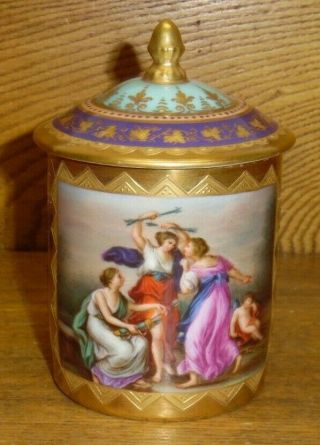Antique Royal Vienna Porcelain Cup W/ Lid - Three Graced - Die Grazien