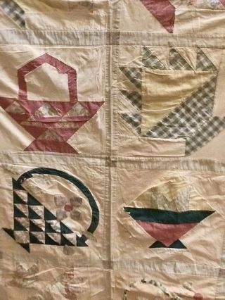 Vintage Patchwork Quilt Flower Basket Pattern 68 x 69 Lightweight Quilt 3