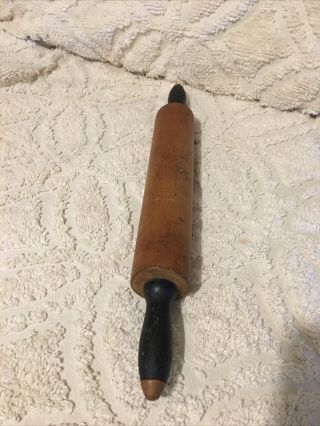 Vintage All Wood Rolling Pin Green Handles 20 Inches Long