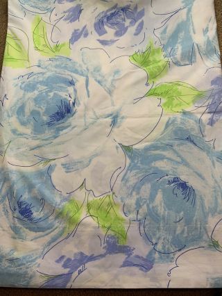 Vintage Springmaid Twin Flat Sheet And 2 Pillowcases Floral Blue Green