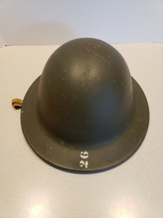 Vintage Bf Mcdonald Co Steel Military Worker Helmet Leather Lining Ca Usa Olive