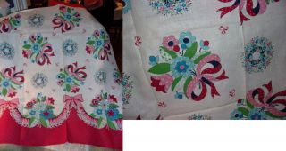 Vintage Feedsack,  Bouquet Of Flowers.  36 By 42 Inches.  No Holes Or Stains.