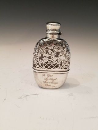 Antique Sterling Silver Overlay Flask Glass