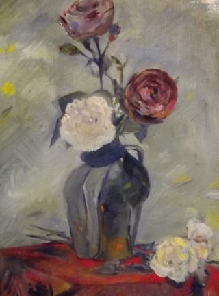 Fine Jean Lubet Antique French Surrealist Still Life Oil Painting Of Vase Roses