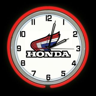 19 " Honda Rwb Wings Sign Red Double Neon Clock Motorcycle Atv Jet Ski Snowmobile