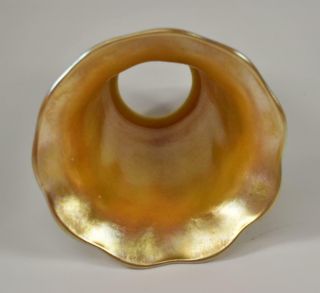 Antique Quezal Art Glass Shade Pulled Feather Gold Aurene Interior 3