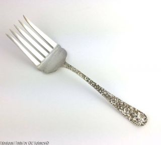 C.  1900 S.  Kirk & Son Co 925/1000 Repousse 5 Tine Sterling Serving Fork Stieff