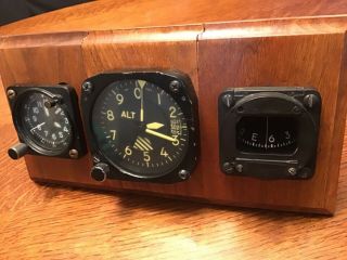 Kollsman Altimeter,  Newal Clock,  Airpath Compass,  Desk Display (3) Vintage Gauge
